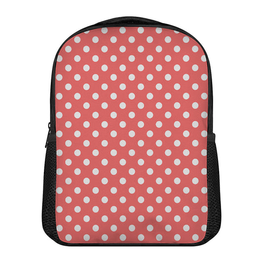 Pastel Red And White Polka Dot Print Casual Backpack