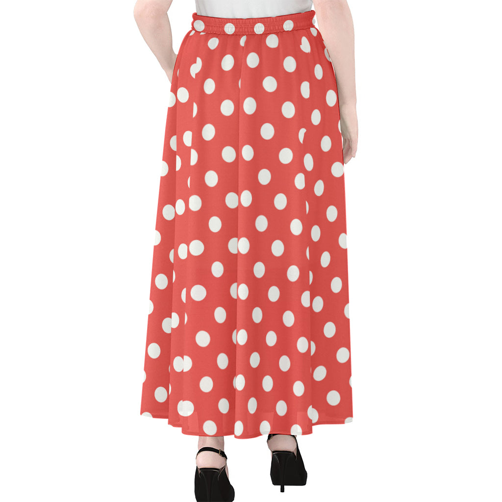 Pastel Red And White Polka Dot Print Chiffon Maxi Skirt