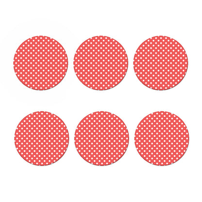Pastel Red And White Polka Dot Print Coaster Set