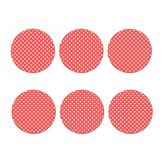 Pastel Red And White Polka Dot Print Coaster Set