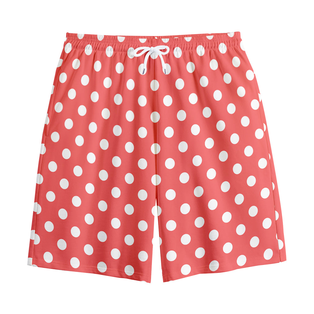 Pastel Red And White Polka Dot Print Cotton Shorts