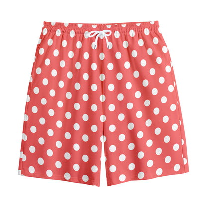 Pastel Red And White Polka Dot Print Cotton Shorts