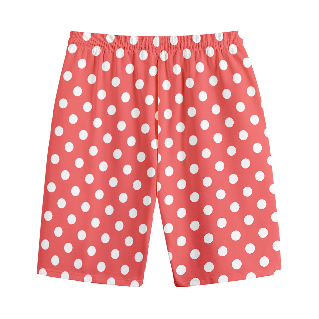 Pastel Red And White Polka Dot Print Cotton Shorts