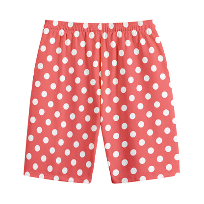 Pastel Red And White Polka Dot Print Cotton Shorts