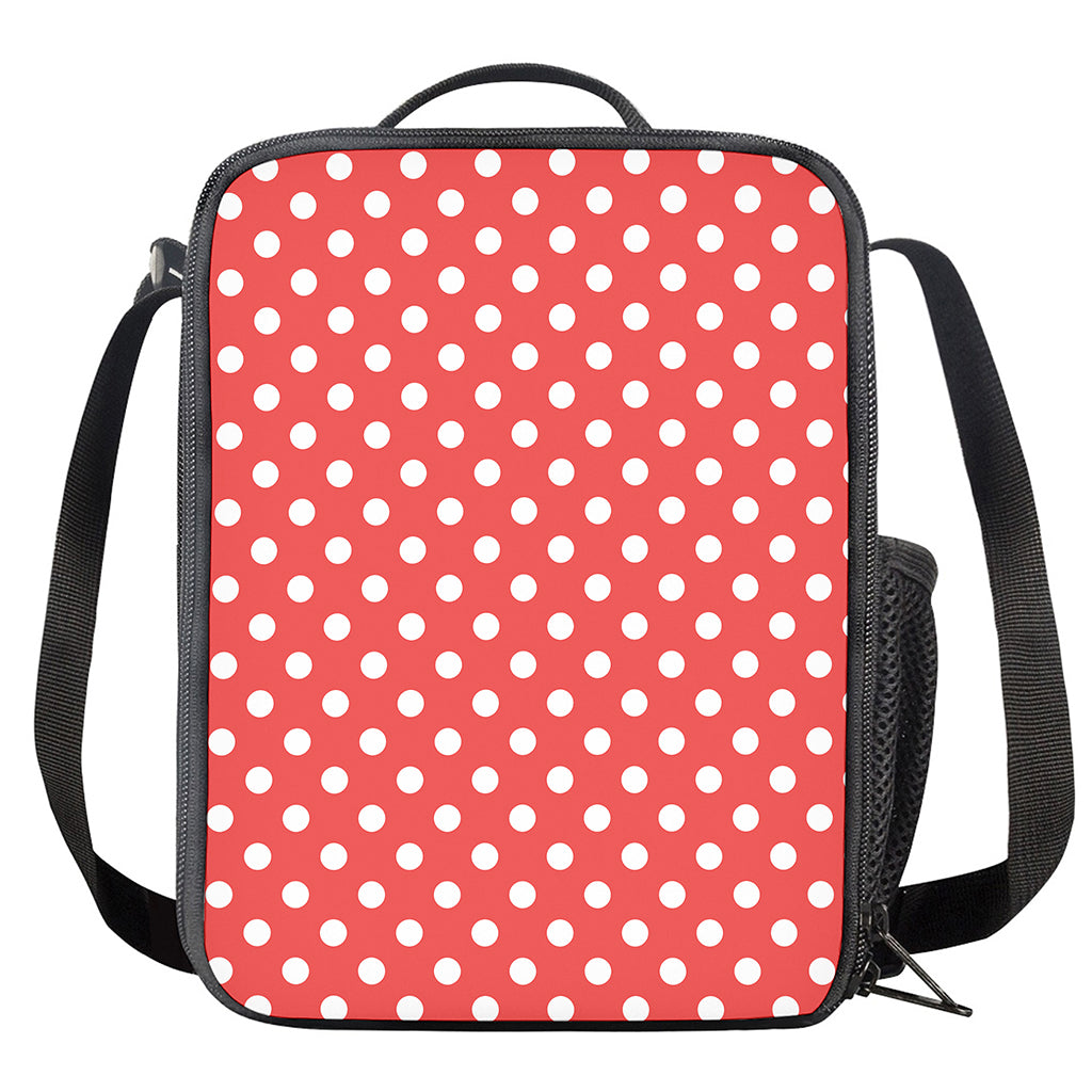Pastel Red And White Polka Dot Print Crossbody Lunch Bag