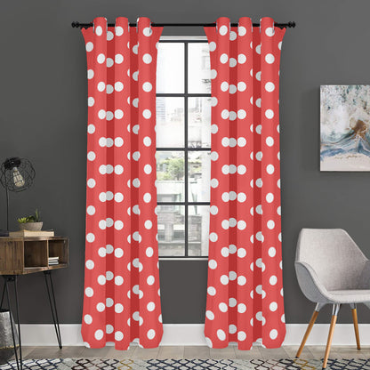 Pastel Red And White Polka Dot Print Curtain