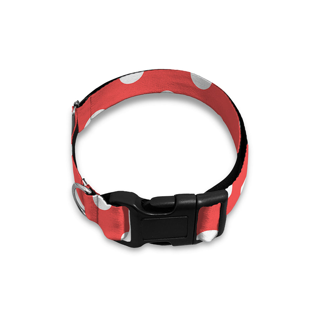 Pastel Red And White Polka Dot Print Dog Collar
