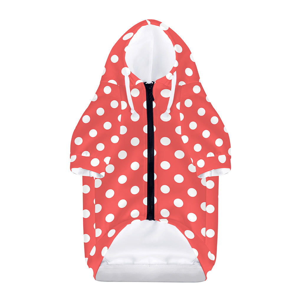 Pastel Red And White Polka Dot Print Dog Zip Up Hoodie