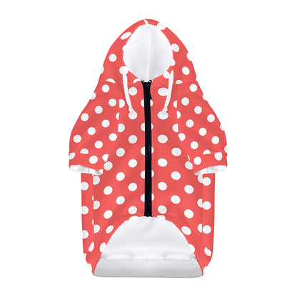 Pastel Red And White Polka Dot Print Dog Zip Up Hoodie