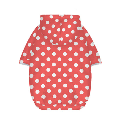 Pastel Red And White Polka Dot Print Dog Zip Up Hoodie