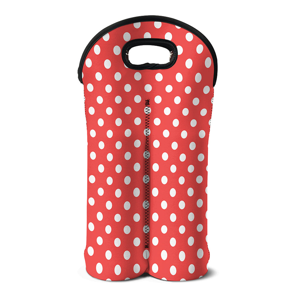 Pastel Red And White Polka Dot Print Double Neoprene Wine Tote