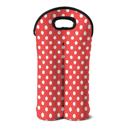 Pastel Red And White Polka Dot Print Double Neoprene Wine Tote