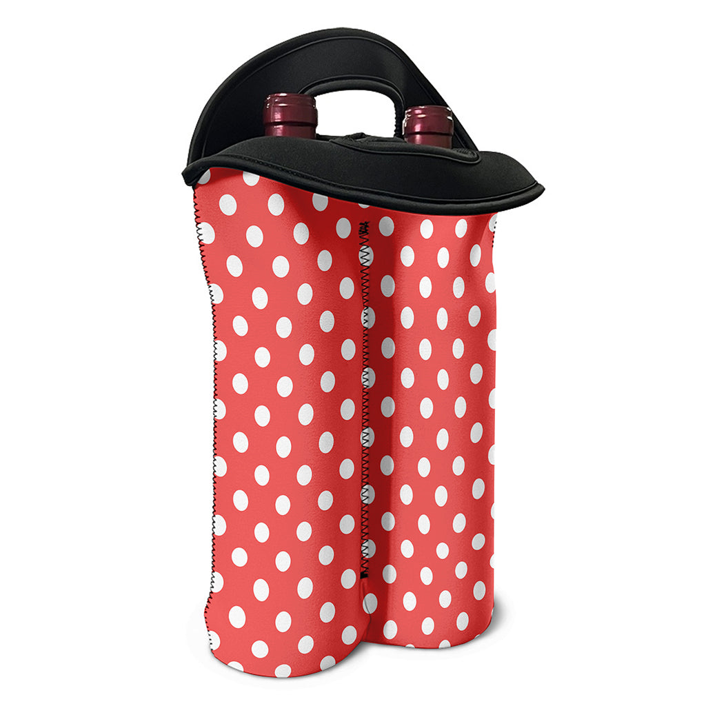 Pastel Red And White Polka Dot Print Double Neoprene Wine Tote