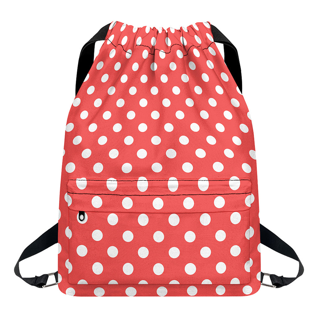 Pastel Red And White Polka Dot Print Drawstring Backpack