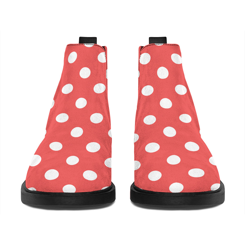 Pastel Red And White Polka Dot Print Flat Ankle Boots