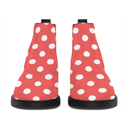 Pastel Red And White Polka Dot Print Flat Ankle Boots