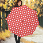 Pastel Red And White Polka Dot Print Foldable Umbrella