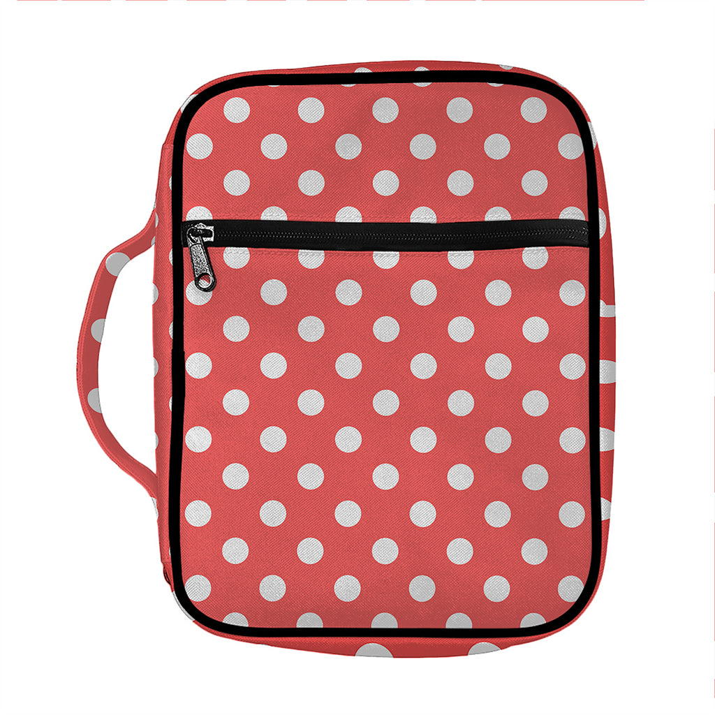 Pastel Red And White Polka Dot Print Front Pocket Bible Bag