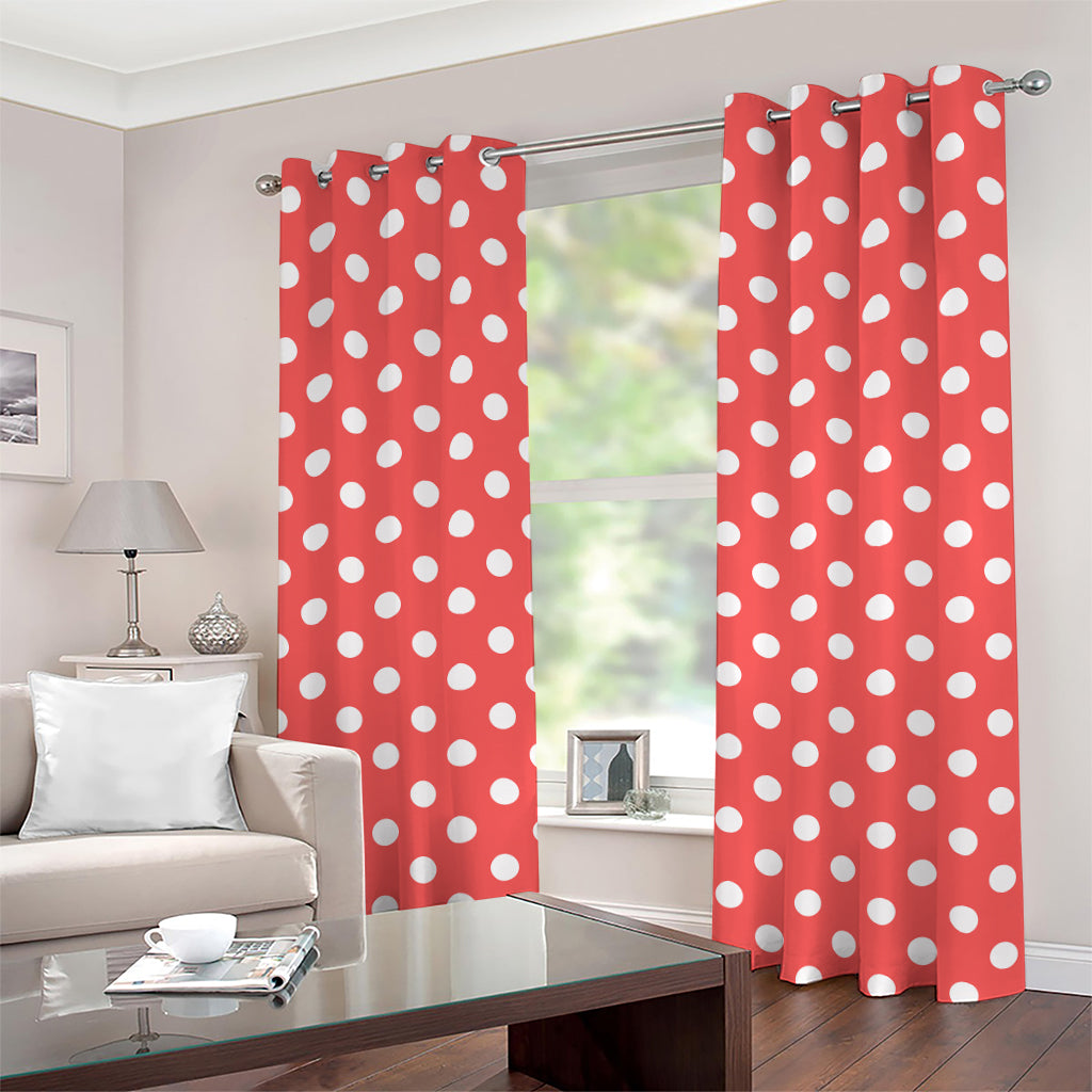 Pastel Red And White Polka Dot Print Grommet Curtains