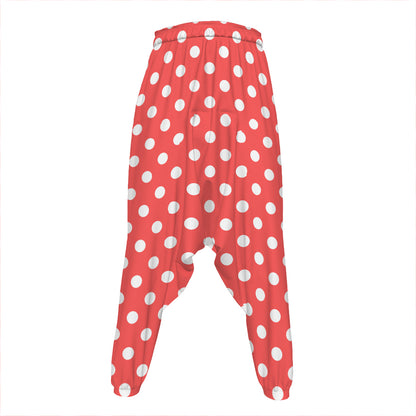Pastel Red And White Polka Dot Print Hammer Pants