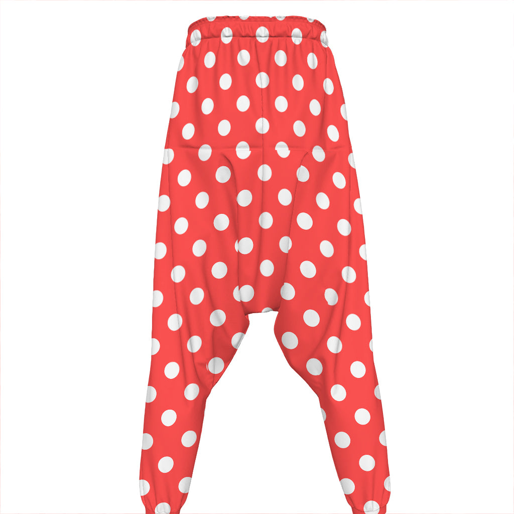 Pastel Red And White Polka Dot Print Hammer Pants
