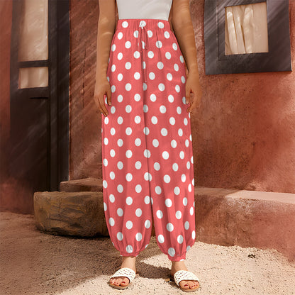 Pastel Red And White Polka Dot Print Harem Pants