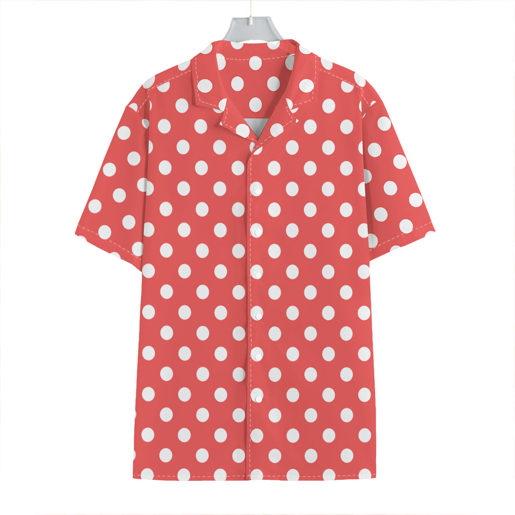 Pastel Red And White Polka Dot Print Hawaiian Shirt