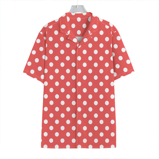 Pastel Red And White Polka Dot Print Hawaiian Shirt
