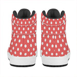 Pastel Red And White Polka Dot Print High Top Leather Sneakers