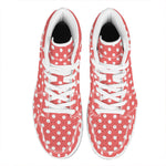 Pastel Red And White Polka Dot Print High Top Leather Sneakers