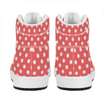 Pastel Red And White Polka Dot Print High Top Leather Sneakers