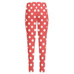 Pastel Red And White Polka Dot Print High-Waisted Pocket Leggings