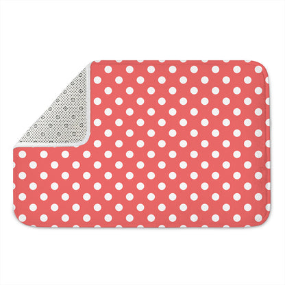 Pastel Red And White Polka Dot Print Indoor Door Mat