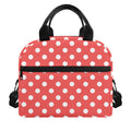 Pastel Red And White Polka Dot Print Insulated Lunch Bag