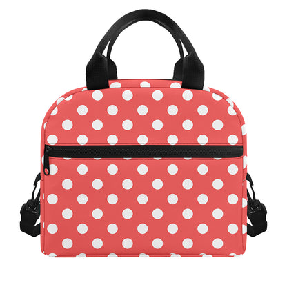 Pastel Red And White Polka Dot Print Insulated Lunch Bag