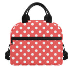 Pastel Red And White Polka Dot Print Insulated Lunch Bag