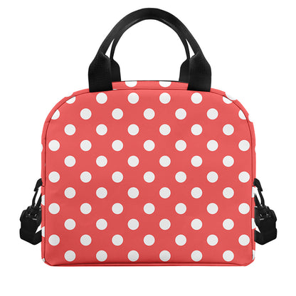 Pastel Red And White Polka Dot Print Insulated Lunch Bag