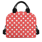 Pastel Red And White Polka Dot Print Insulated Lunch Bag