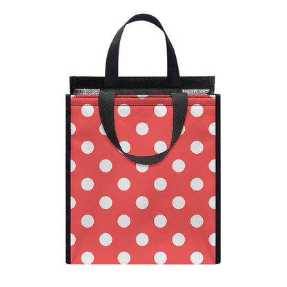 Pastel Red And White Polka Dot Print Insulated Lunch Tote
