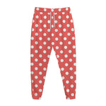Pastel Red And White Polka Dot Print Jogger Pants