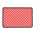 Pastel Red And White Polka Dot Print Kitchen Mat