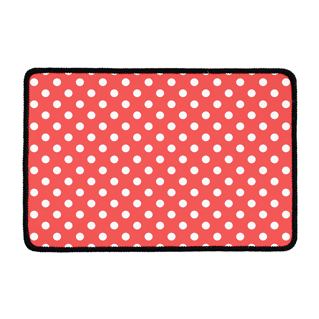 Pastel Red And White Polka Dot Print Kitchen Mat