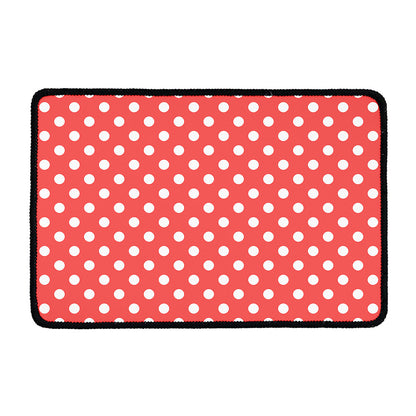 Pastel Red And White Polka Dot Print Kitchen Mat