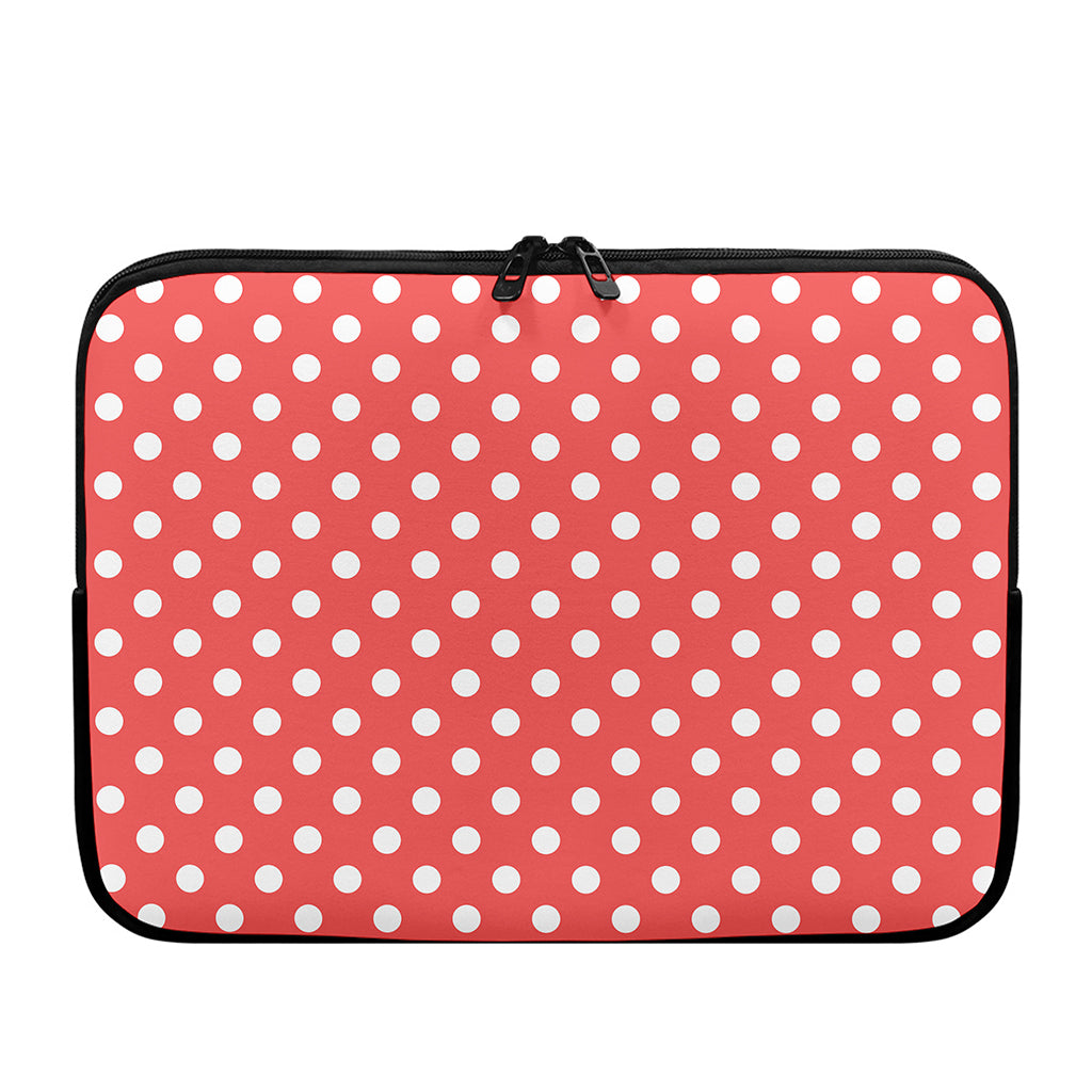 Pastel Red And White Polka Dot Print Laptop Sleeve
