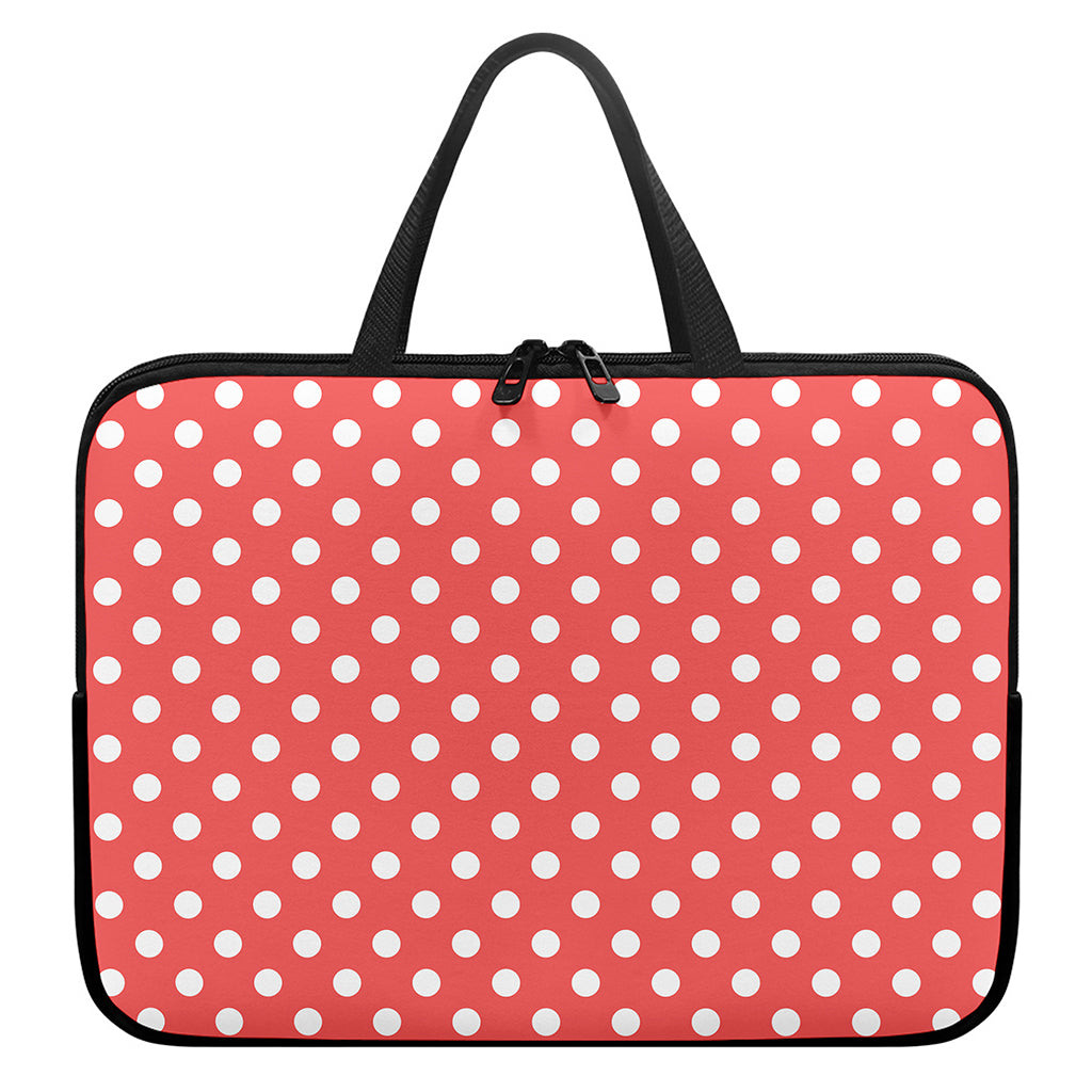Pastel Red And White Polka Dot Print Laptop Sleeve With Handle