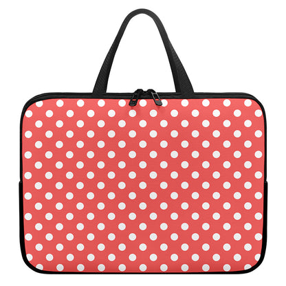 Pastel Red And White Polka Dot Print Laptop Sleeve With Handle