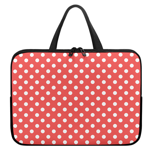 Pastel Red And White Polka Dot Print Laptop Sleeve With Handle