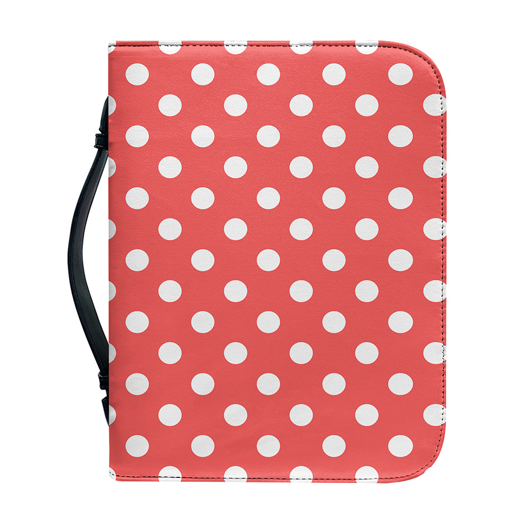 Pastel Red And White Polka Dot Print Leather Bible Cover