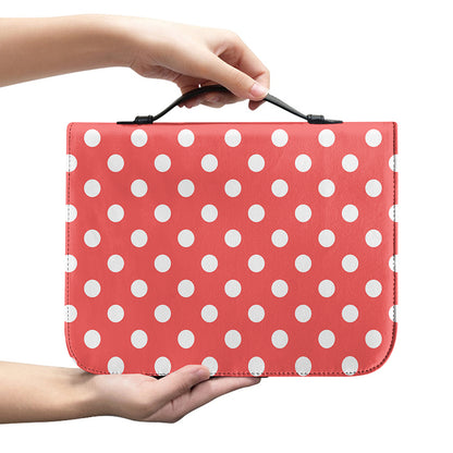 Pastel Red And White Polka Dot Print Leather Bible Cover