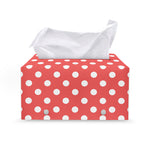 Pastel Red And White Polka Dot Print Leather Tissue Box Cover